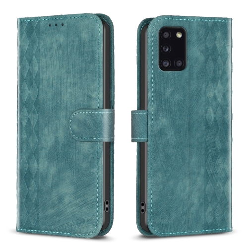 

For Samsung Galaxy A31 Plaid Embossed Leather Phone Case(Green)