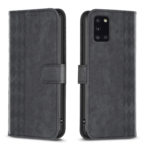 

For Samsung Galaxy A31 Plaid Embossed Leather Phone Case(Black)