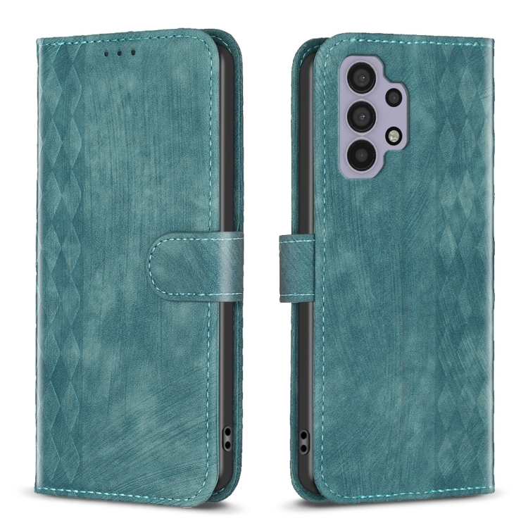 

For Samsung Galaxy A32 4G Plaid Embossed Leather Phone Case(Green)