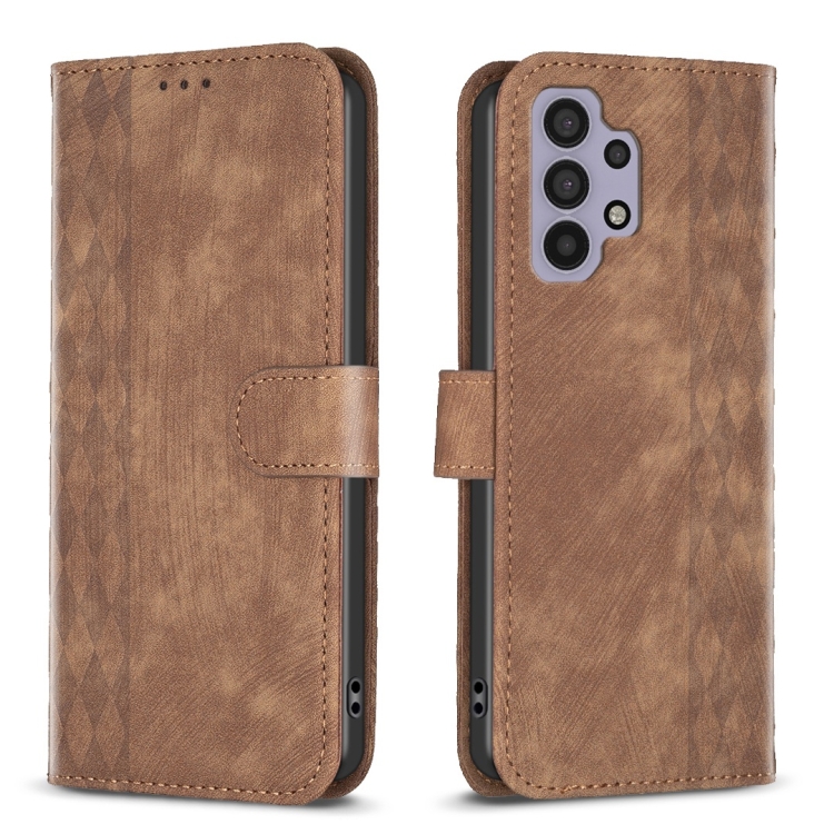 

For Samsung Galaxy A32 5G Plaid Embossed Leather Phone Case(Brown)