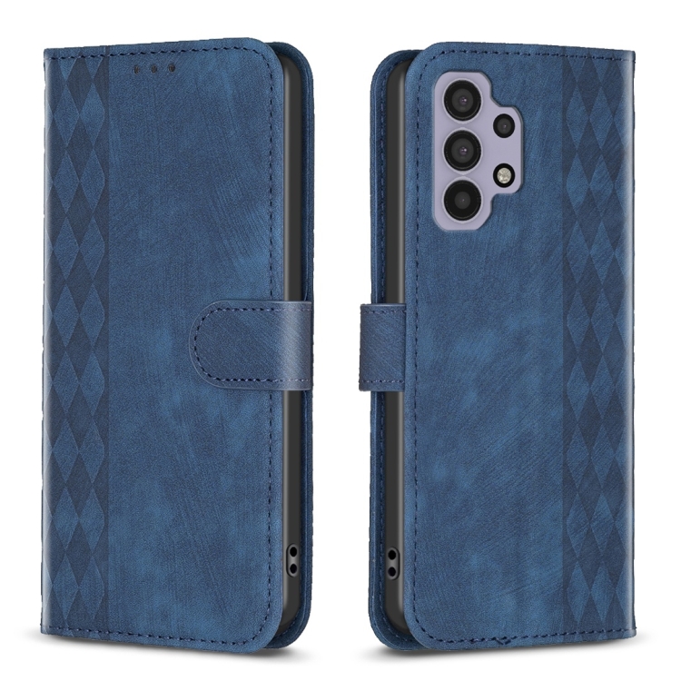 

For Samsung Galaxy A32 5G Plaid Embossed Leather Phone Case(Blue)