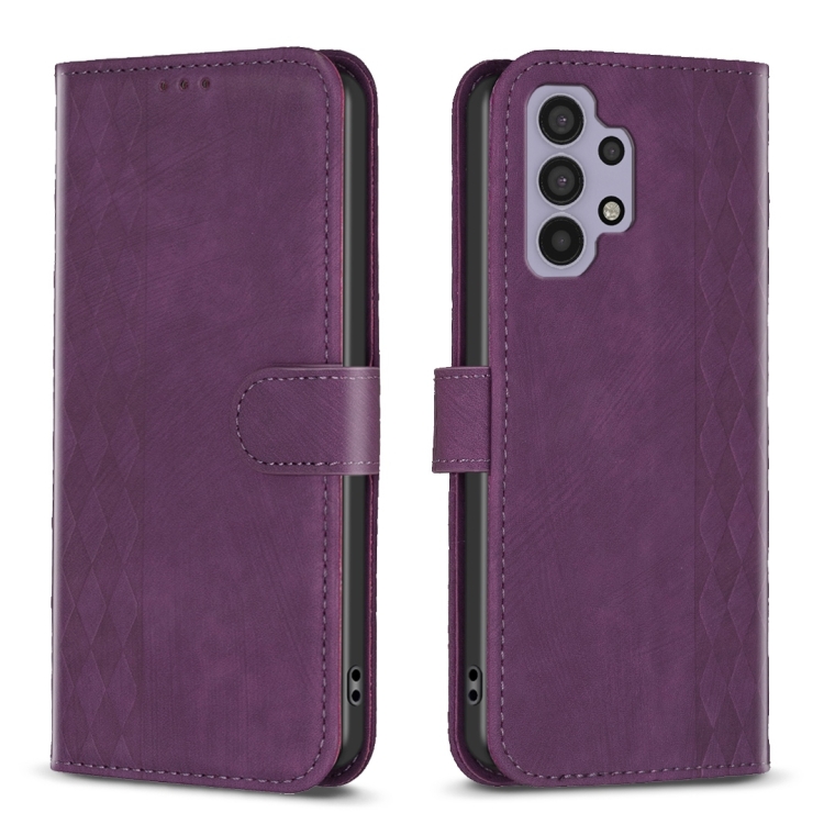 

For Samsung Galaxy A32 5G Plaid Embossed Leather Phone Case(Purple)