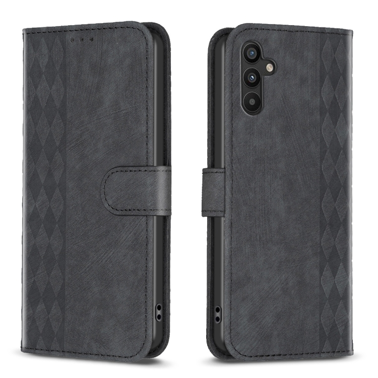 

For Samsung Galaxy A34 Plaid Embossed Leather Phone Case(Black)