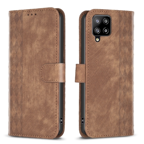 

For Samsung Galaxy A42 5G Plaid Embossed Leather Phone Case(Brown)
