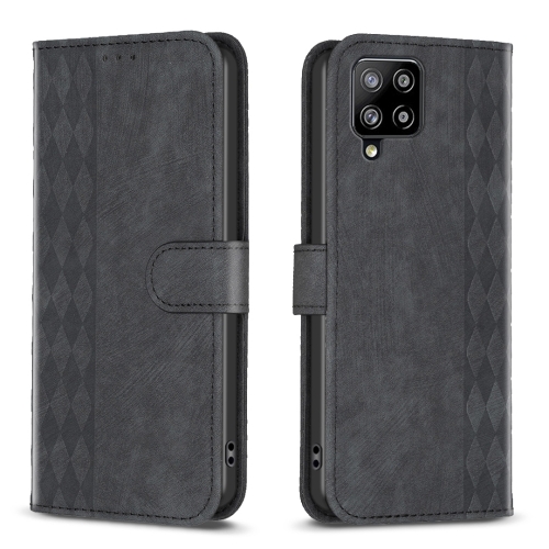 

For Samsung Galaxy A42 5G Plaid Embossed Leather Phone Case(Black)