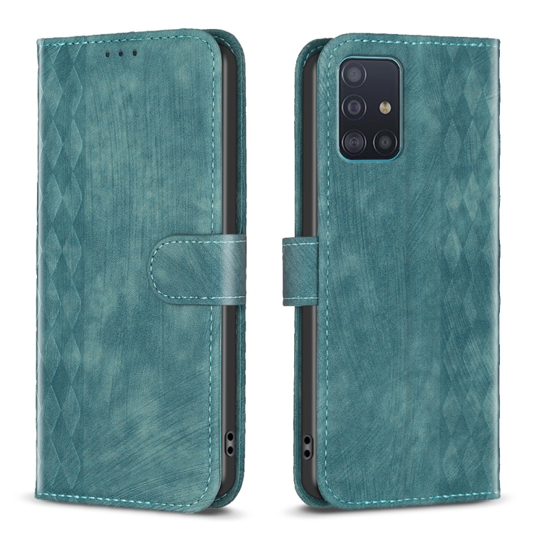 

For Samsung Galaxy A51 4G Plaid Embossed Leather Phone Case(Green)