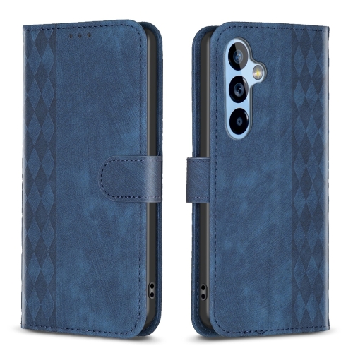 

For Samsung Galaxy A54 Plaid Embossed Leather Phone Case(Blue)