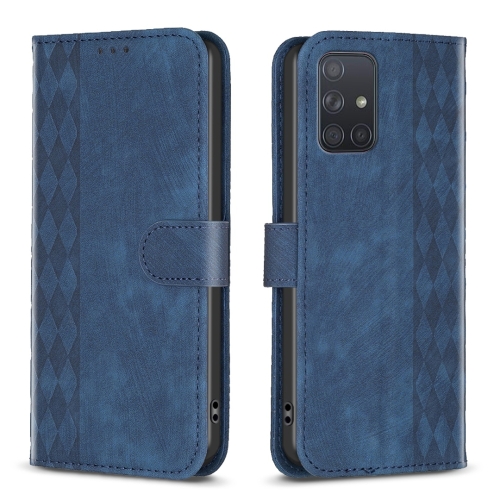 

For Samsung Galaxy A71 4G Plaid Embossed Leather Phone Case(Blue)