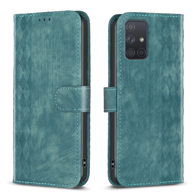 

For Samsung Galaxy A71 4G Plaid Embossed Leather Phone Case(Green)