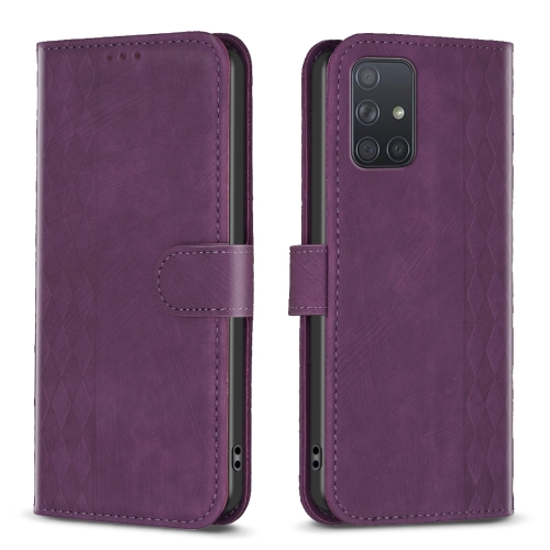 

For Samsung Galaxy A71 4G Plaid Embossed Leather Phone Case(Purple)