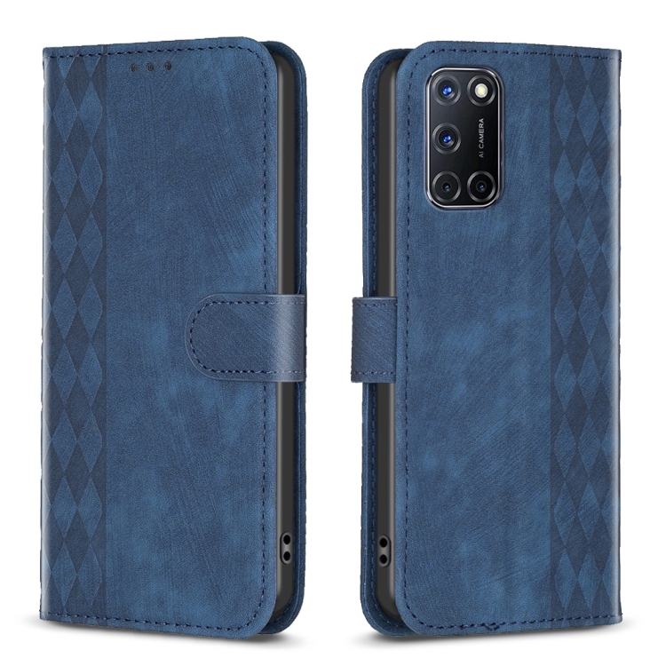 

For Samsung Galaxy A72 4G/5G Plaid Embossed Leather Phone Case(Blue)