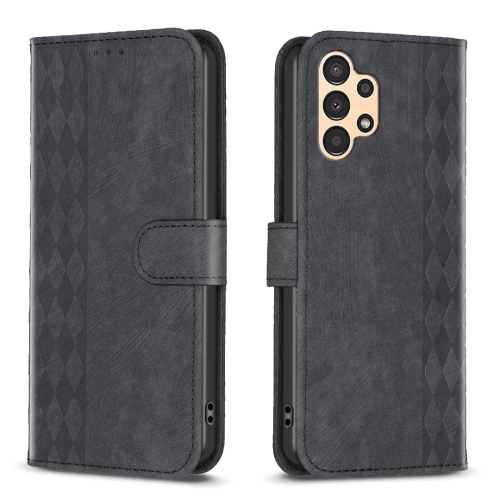 

For Samsung Galaxy A73 Plaid Embossed Leather Phone Case(Black)