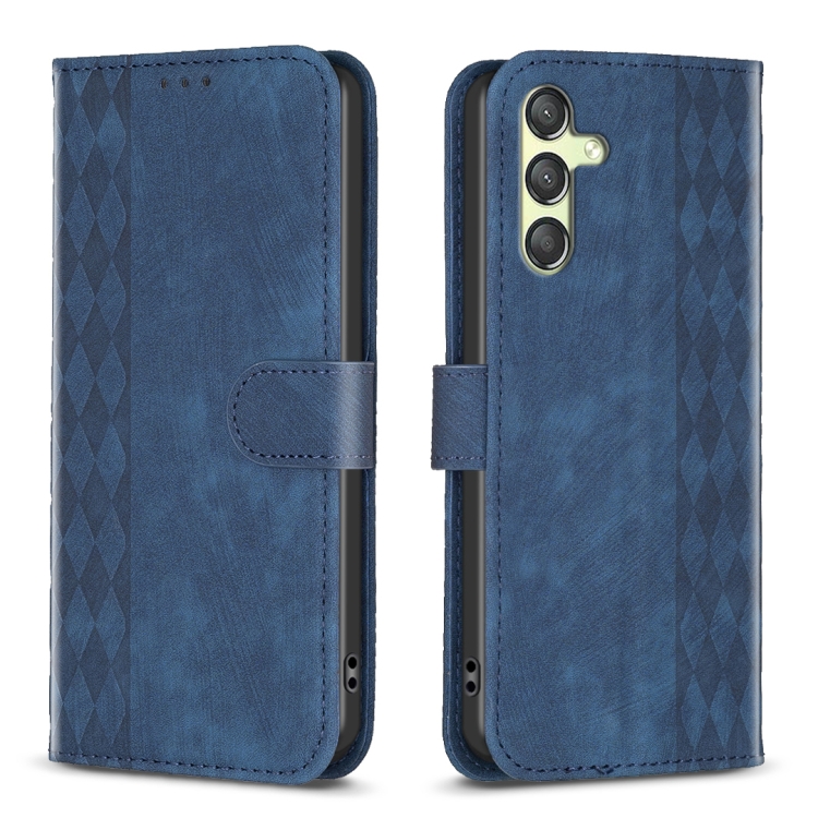 

For Samsung Galaxy A25 5G Plaid Embossed Leather Phone Case(Blue)