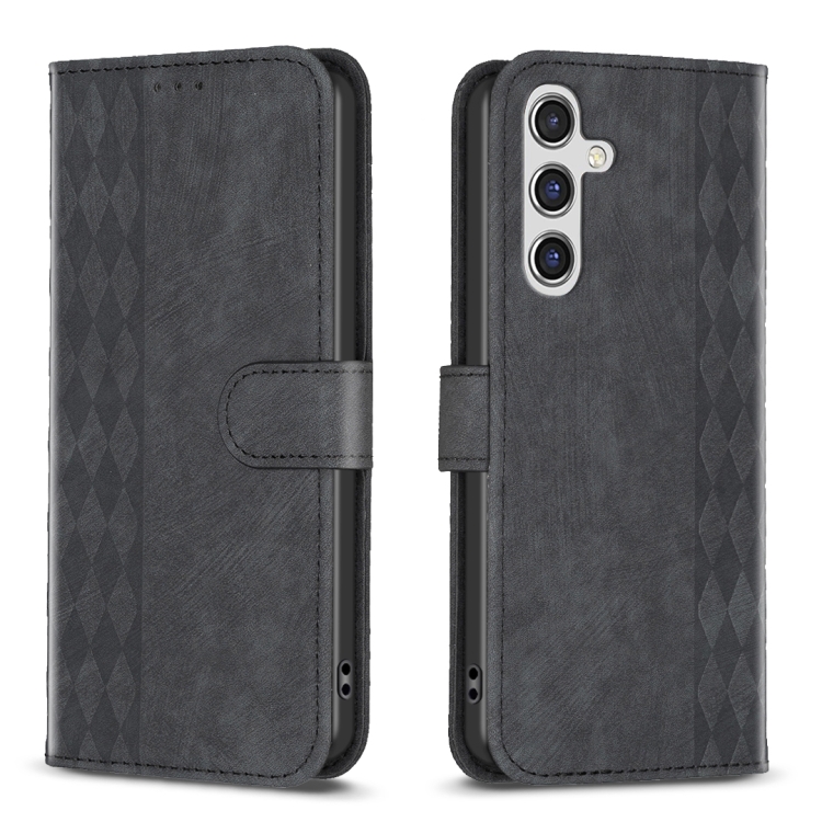 

For Samsung Galaxy A15 Plaid Embossed Leather Phone Case(Black)