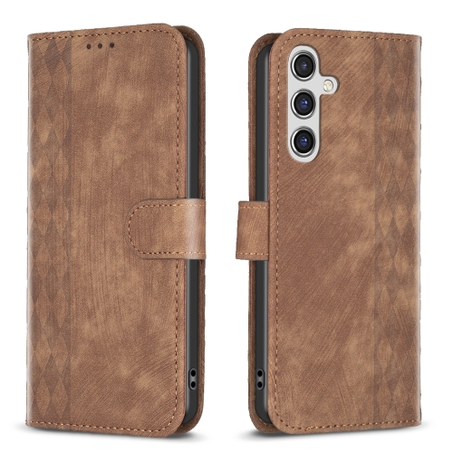 

For Samsung Galaxy A55 Plaid Embossed Leather Phone Case(Brown)