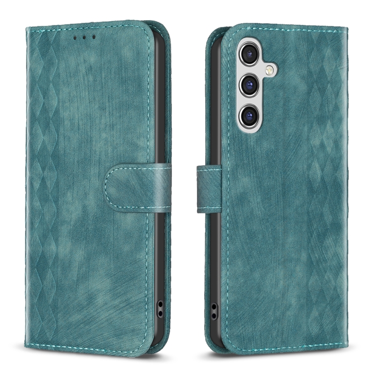 

For Samsung Galaxy A55 Plaid Embossed Leather Phone Case(Green)