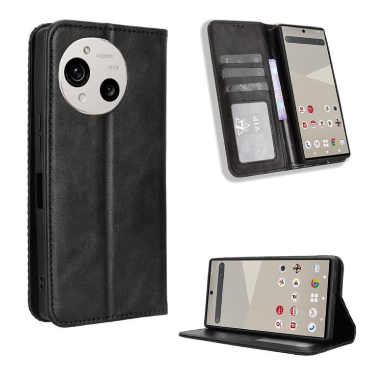 

For Sharp Aquos R10 Magnetic Buckle Retro Texture Leather Phone Case(Black)