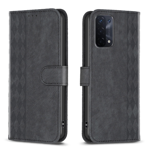 

For OPPO A74 5G / A93 5G / A54 5G Plaid Embossed Leather Phone Case(Black)