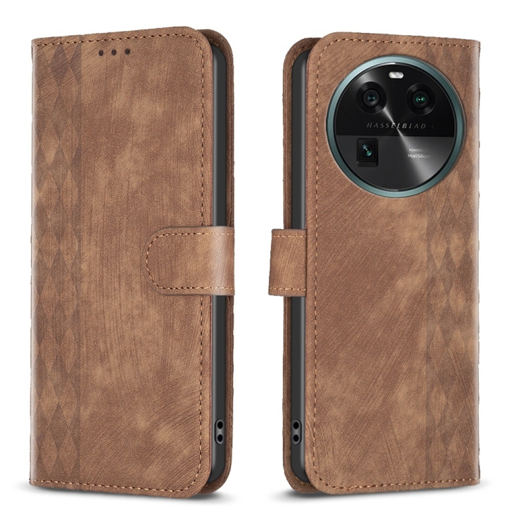 

For OPPO Find X6 Plaid Embossed Leather Phone Case(Brown)