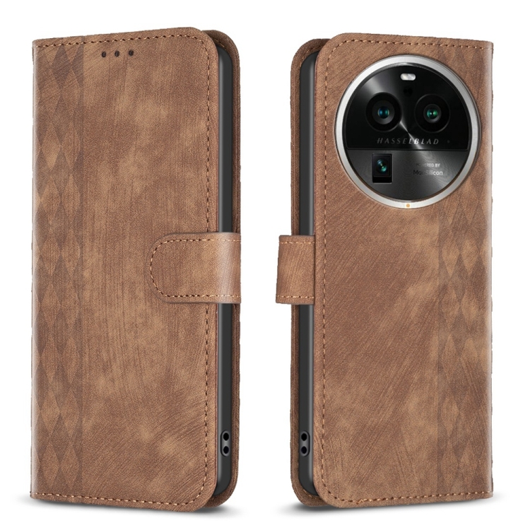 

For OPPO Find X6 Pro Plaid Embossed Leather Phone Case(Brown)