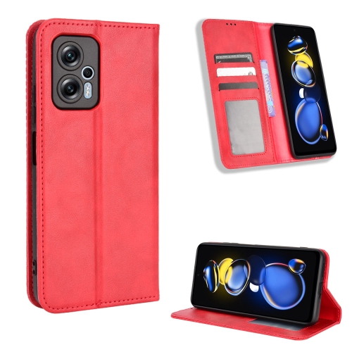 

For Xiaomi Redmi Note 12T Pro 5G Magnetic Buckle Retro Texture Leather Phone Case(Red)