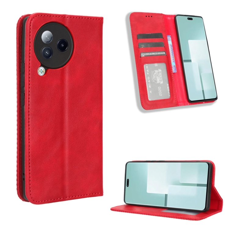 

For Xiaomi Civi 3 Magnetic Buckle Retro Texture Leather Phone Case(Red)