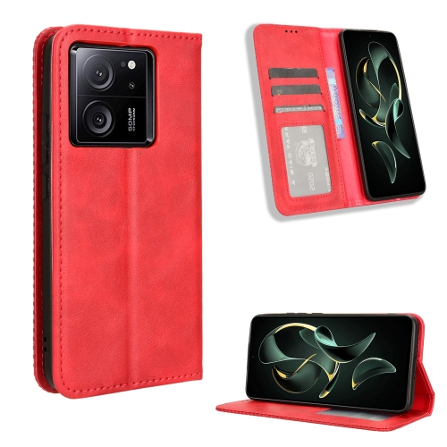 

For Xiaomi 13T / 13T Pro Magnetic Buckle Retro Texture Leather Phone Case(Red)