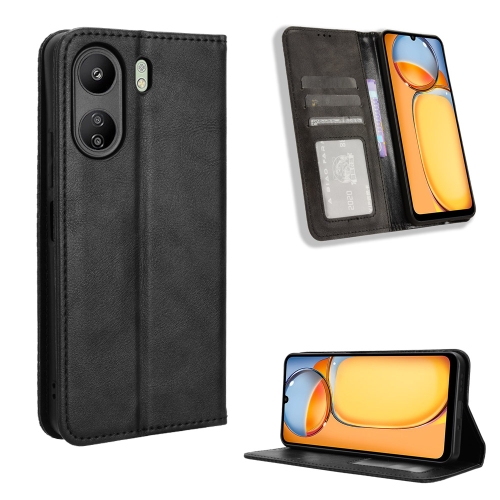 

For Xiaomi Redmi 13C 4G / Poco C65 4G Magnetic Buckle Retro Texture Leather Phone Case(Black)