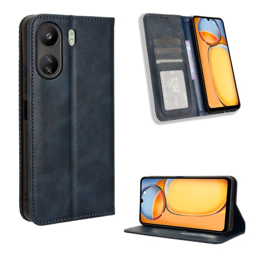 

For Xiaomi Redmi 13C 4G / Poco C65 4G Magnetic Buckle Retro Texture Leather Phone Case(Blue)