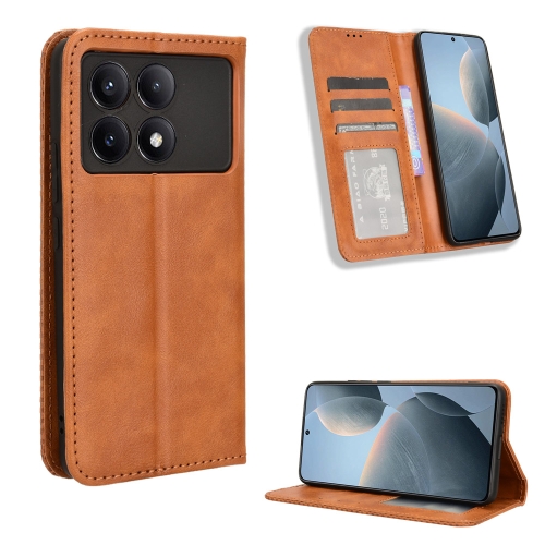 

For Xiaomi Redmi K70 / K70 Pro Magnetic Buckle Retro Texture Leather Phone Case(Brown)