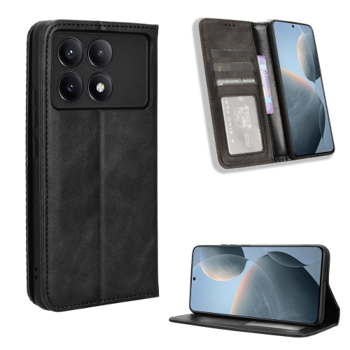 

For Xiaomi Redmi K70E / Poco X6 Pro Magnetic Buckle Retro Texture Leather Phone Case(Black)