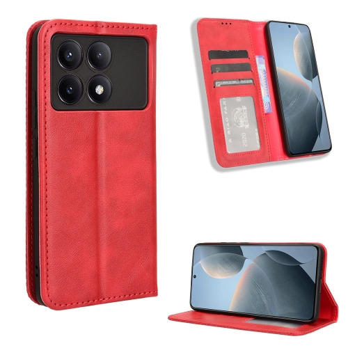 

For Xiaomi Redmi K70E / Poco X6 Pro Magnetic Buckle Retro Texture Leather Phone Case(Red)