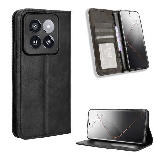 

For Xiaomi 14 Pro Magnetic Buckle Retro Texture Leather Phone Case(Black)