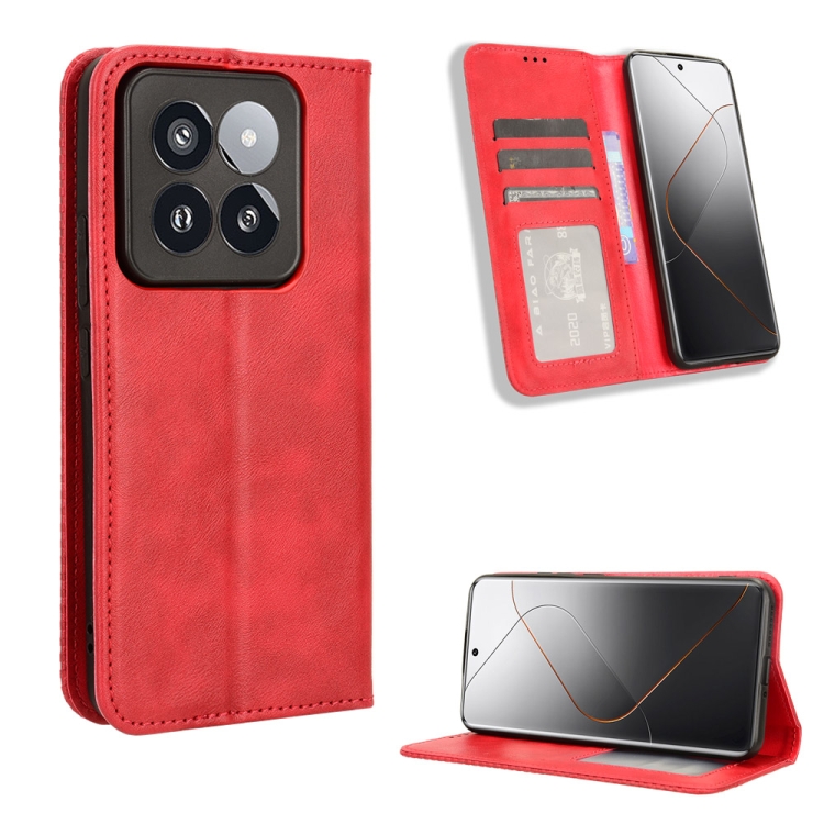 

For Xiaomi 14 Pro Magnetic Buckle Retro Texture Leather Phone Case(Red)