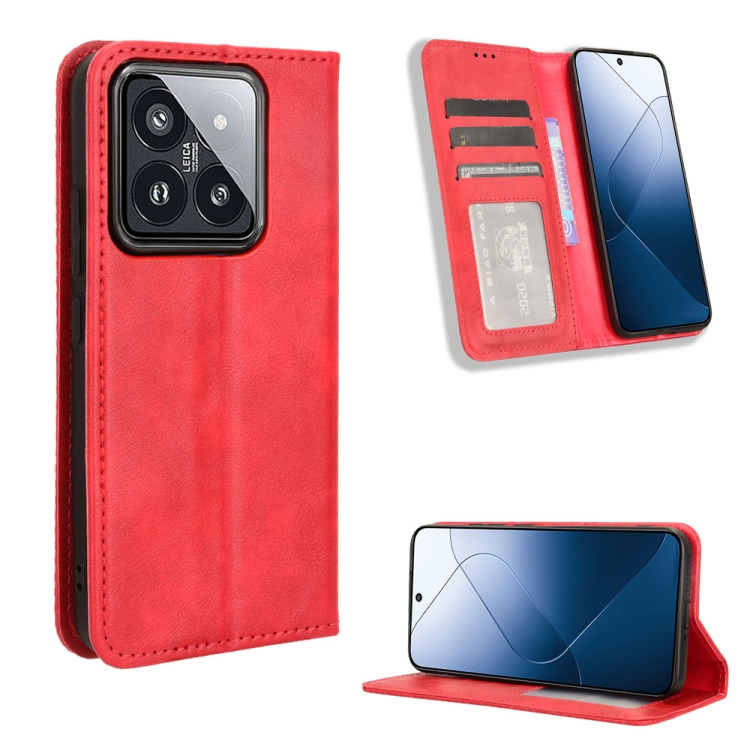 

For Xiaomi 14 Magnetic Buckle Retro Texture Leather Phone Case(Red)