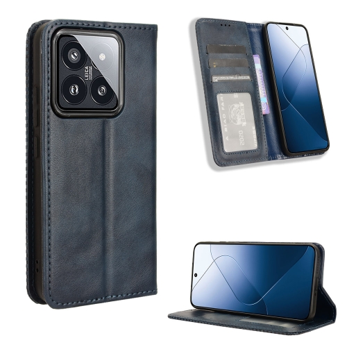 

For Xiaomi 14 Magnetic Buckle Retro Texture Leather Phone Case(Blue)
