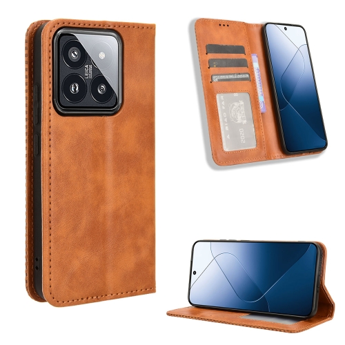 

For Xiaomi 14 Magnetic Buckle Retro Texture Leather Phone Case(Brown)