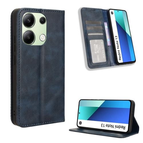 

For Xiaomi Redmi Note 13 4G Magnetic Buckle Retro Texture Leather Phone Case(Blue)