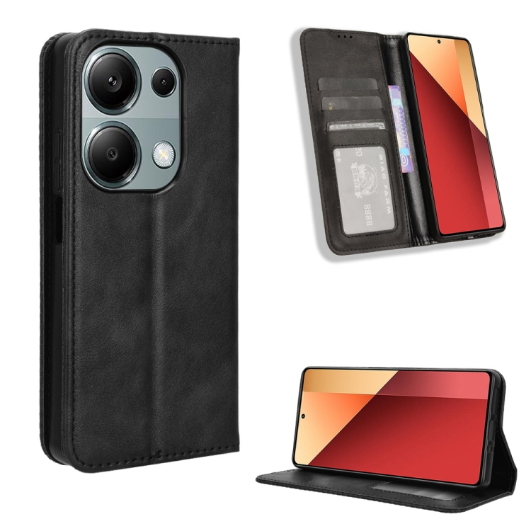 

For Xiaomi Redmi Note 13 Pro 4G Global Magnetic Buckle Retro Texture Leather Phone Case(Black)