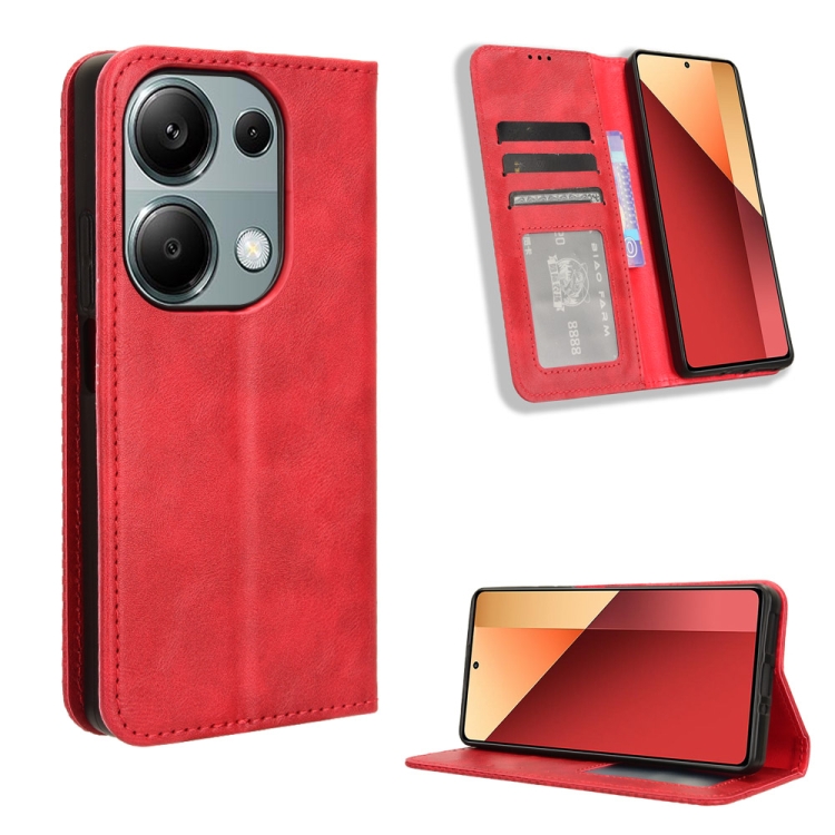 

For Xiaomi Redmi Note 13 Pro 4G Global Magnetic Buckle Retro Texture Leather Phone Case(Red)