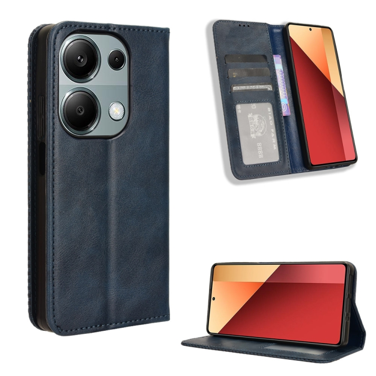 

For Xiaomi Redmi Note 13 Pro 4G Global Magnetic Buckle Retro Texture Leather Phone Case(Blue)
