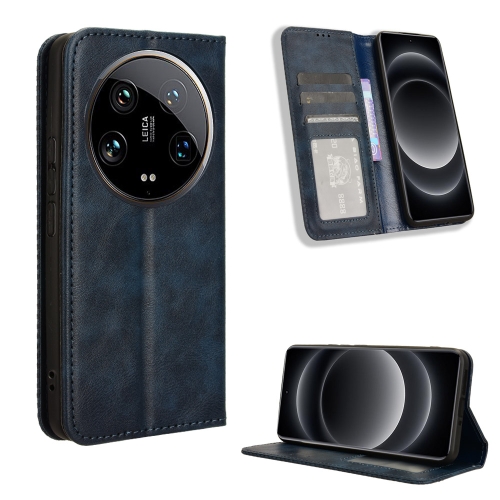 

For Xiaomi 14 Ultra Magnetic Buckle Retro Texture Leather Phone Case(Blue)