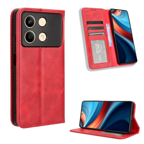 

For Xiaomi Poco X6 Neo 5G Magnetic Buckle Retro Texture Leather Phone Case(Red)