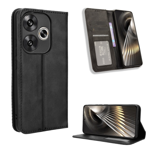 For Xiaomi Redmi Turbo 3 5G Magnetic Buckle Retro Texture Leather Phone Case(Black)