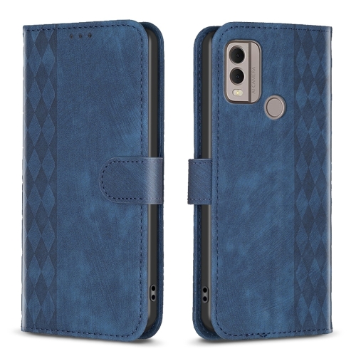 

For Nokia C22 Plaid Embossed Leather Phone Case(Blue)