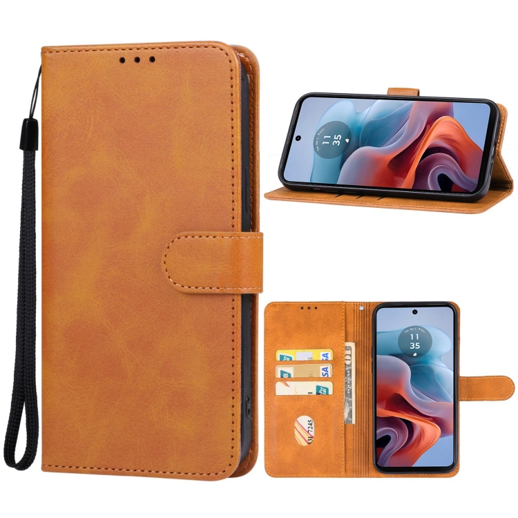 

For Motorola Moto G34 Leather Phone Case(Brown)