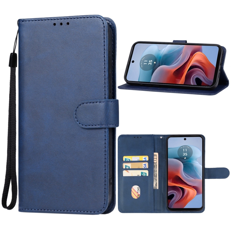 

For Motorola Moto G34 Leather Phone Case(Blue)