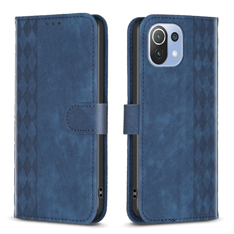

For Xiaomi 11 Lite Plaid Embossed Leather Phone Case(Blue)