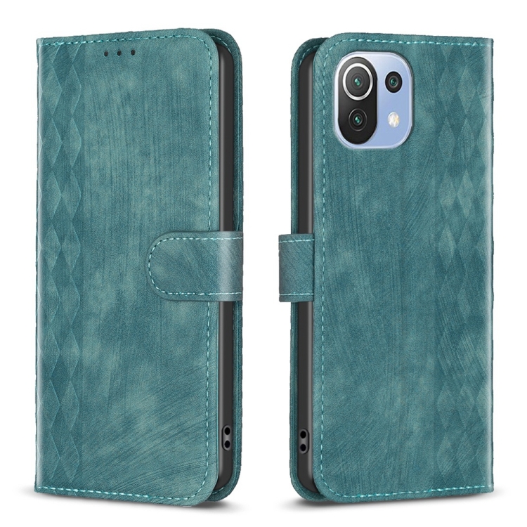 

For Xiaomi 11 Lite Plaid Embossed Leather Phone Case(Green)