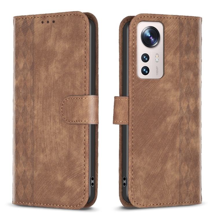 

For Xiaomi 12 Lite Plaid Embossed Leather Phone Case(Brown)